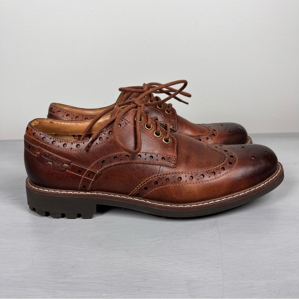 Clarks Oxfords Wingtips Patina Brown Leather Lace Up Shoes 21951 Size 10 Preppy